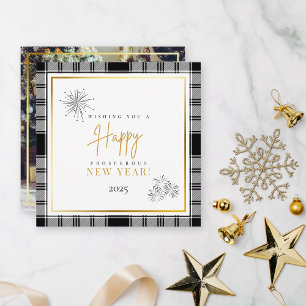 Tarjeta Pequeña Nuevo año negro y blanco trenzado 1 foto guión dor