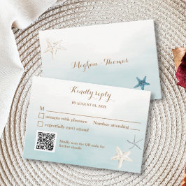 Tarjeta Pequeña Ocean Blue con Boda de código QR RSVP pequeño