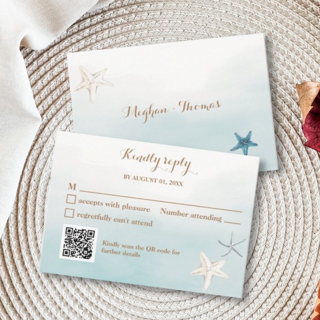 Tarjeta Pequeña Ocean Blue con Boda de código QR RSVP pequeño (Subido por el creador)
