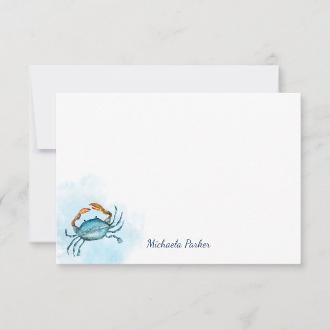 Tarjeta Pequeña Océano acuático de cangrejo azul personalizado (Anverso)