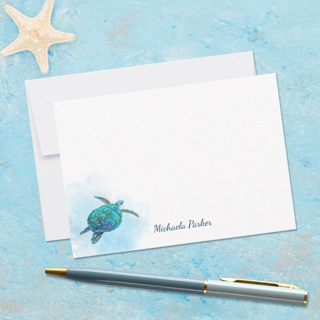 Tarjeta Pequeña Océano de acuarela de tortuga marina personalizado (Subido por el creador)