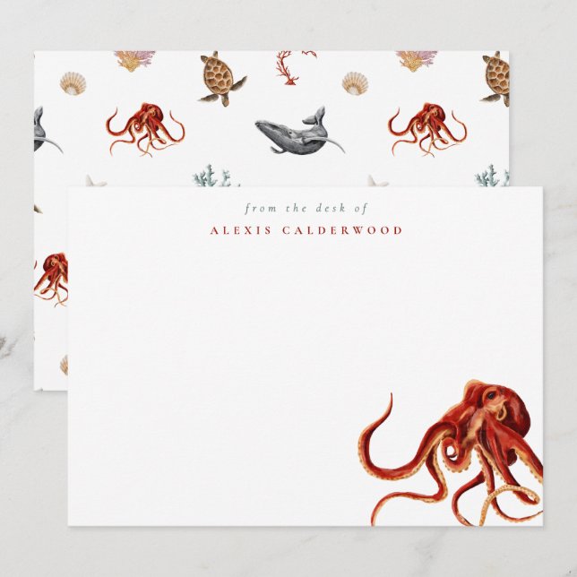 Tarjeta Pequeña Octopus acuarela moderna personalizado (Anverso / Reverso)
