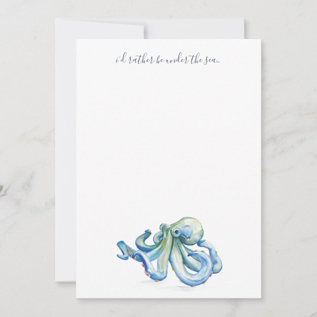 Tarjeta Pequeña Octopus azul acuarela Gracias Personalizado (Anverso)