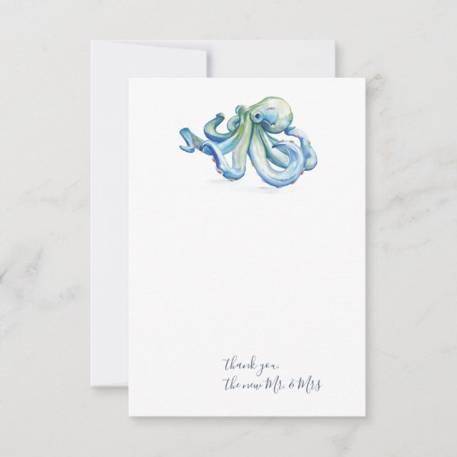 Tarjeta Pequeña Octopus azul acuarela Gracias Stationery (Anverso)