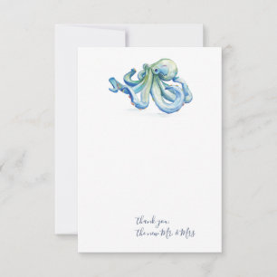 Tarjeta Pequeña Octopus azul acuarela Gracias Stationery