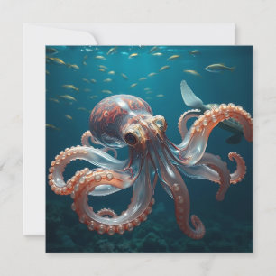 Tarjeta Pequeña Octopus lúdico en el mar profundo