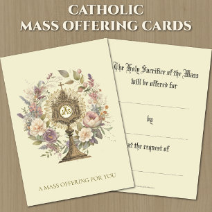 Tarjeta Pequeña Ofrenda de la Misa Católica Monstrancia Floral
