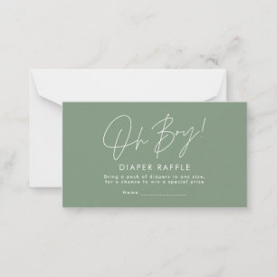 Tarjeta Pequeña Oh boy script verde baby ducha diaper raffle