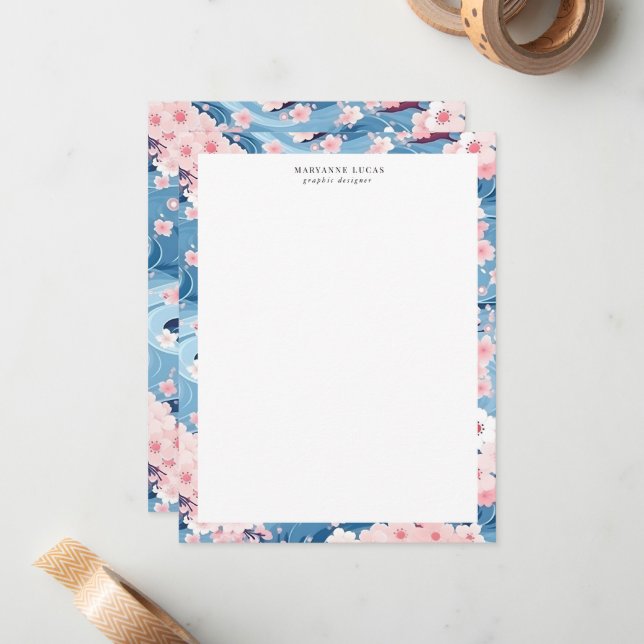 Tarjeta Pequeña Olas de la Marina Sakura Elegante Floral (Anverso/Reverso In Situ)