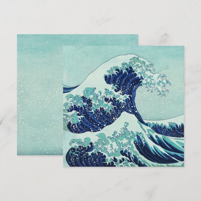 Tarjeta Pequeña Ondas azules de Hokusai (Anverso / Reverso)