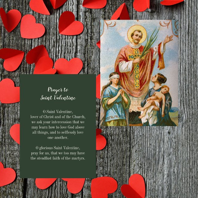 Tarjeta Pequeña Oración de Santa El día de San Valentín de la Igle (Religious Christian Catholic Valentine's Day Prayer Card to Saint Valentine saint patron of lovers)