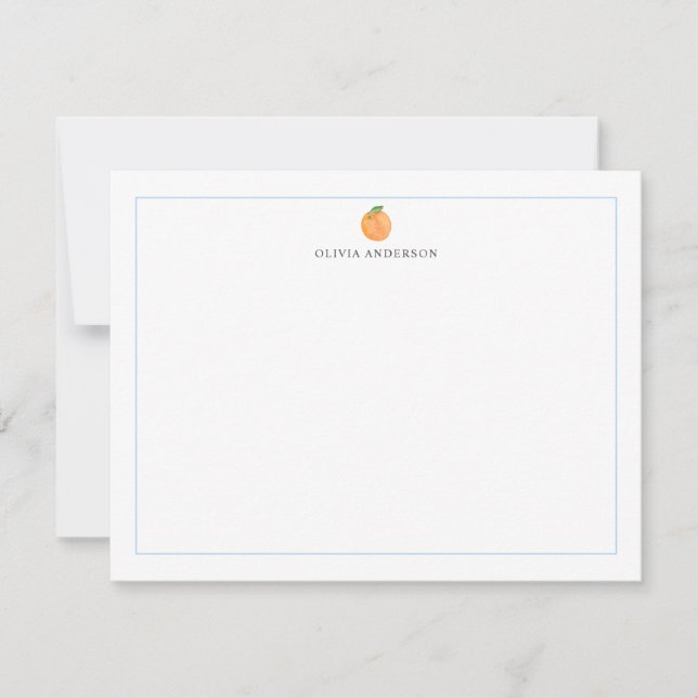 Tarjeta Pequeña Orange Fruit Blue Border Personalized Stationery (Anverso)