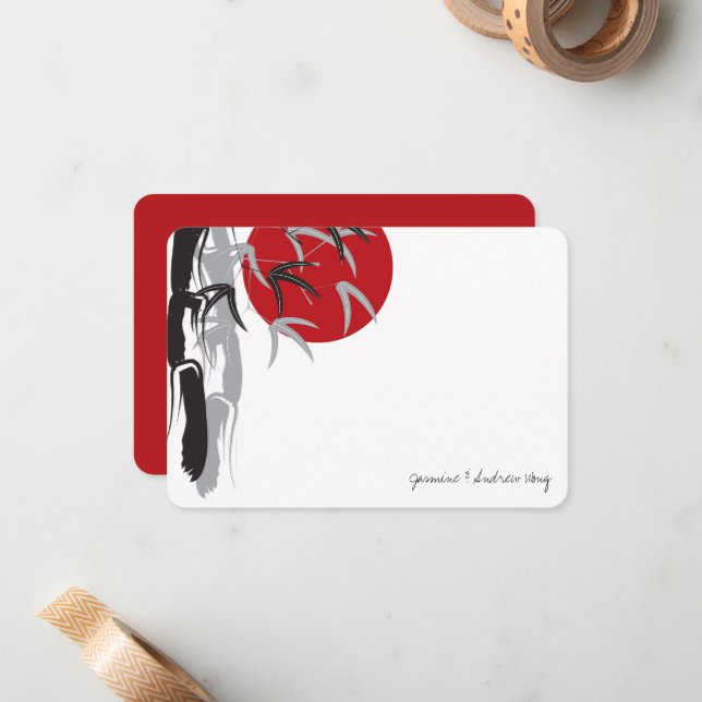 Tarjeta Pequeña Oriental Sunrise Bamboo Garden Wedding Gracias (Anverso/Reverso In Situ)