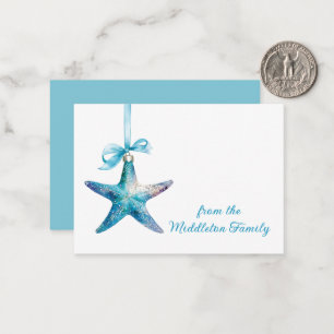 Tarjeta Pequeña Ornamento navideño estelar azul personalizado