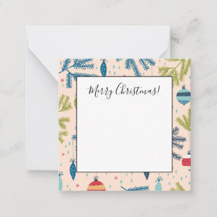 Tarjeta Pequeña Ornamentos navideños antiguos colgados en árboles