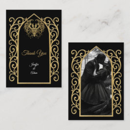 Tarjeta Pequeña Ornate border black and gold Gothic wedding