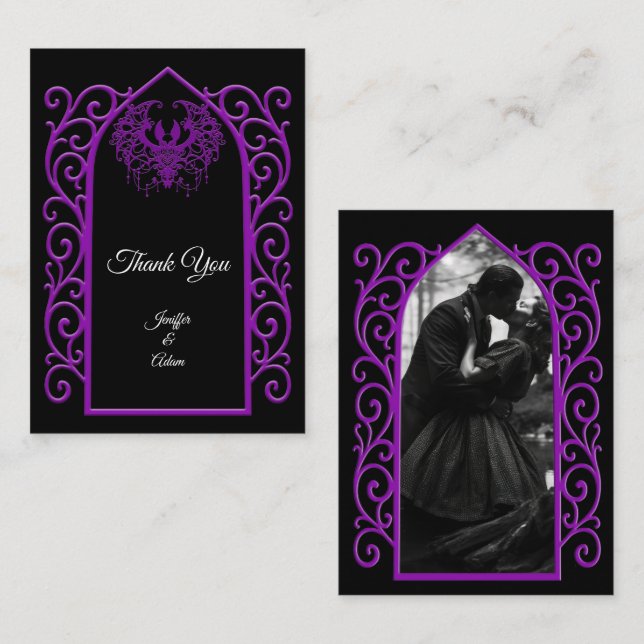 Tarjeta Pequeña Ornate border black and purple Gothic wedding (Anverso / Reverso)