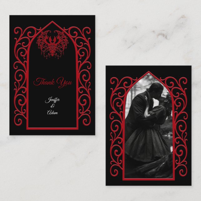 Tarjeta Pequeña Ornate border black and red Gothic wedding (Anverso / Reverso)
