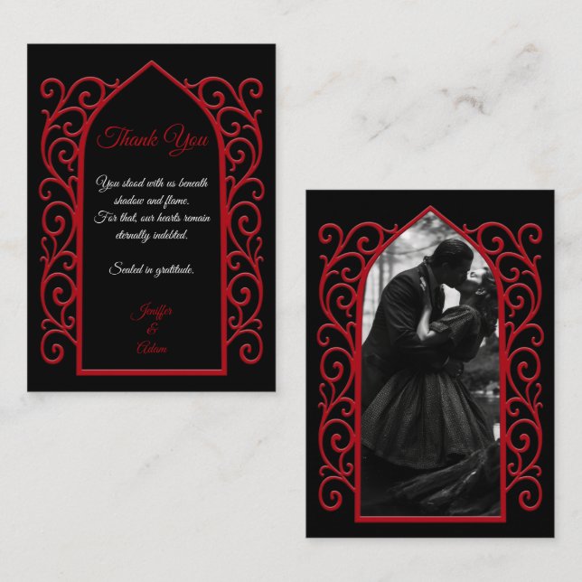 Tarjeta Pequeña Ornate border black and red Gothic wedding (Anverso / Reverso)