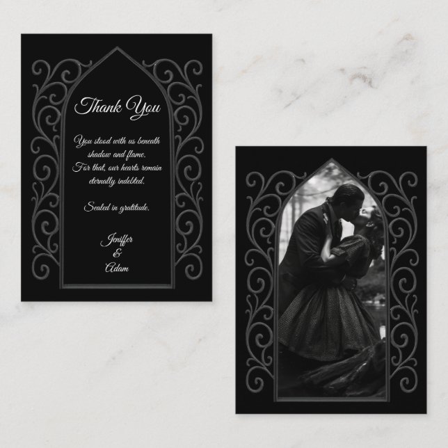 Tarjeta Pequeña Ornate border black and white Gothic wedding (Anverso / Reverso)