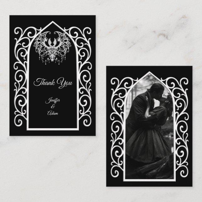 Tarjeta Pequeña Ornate border black and white Gothic wedding (Anverso / Reverso)