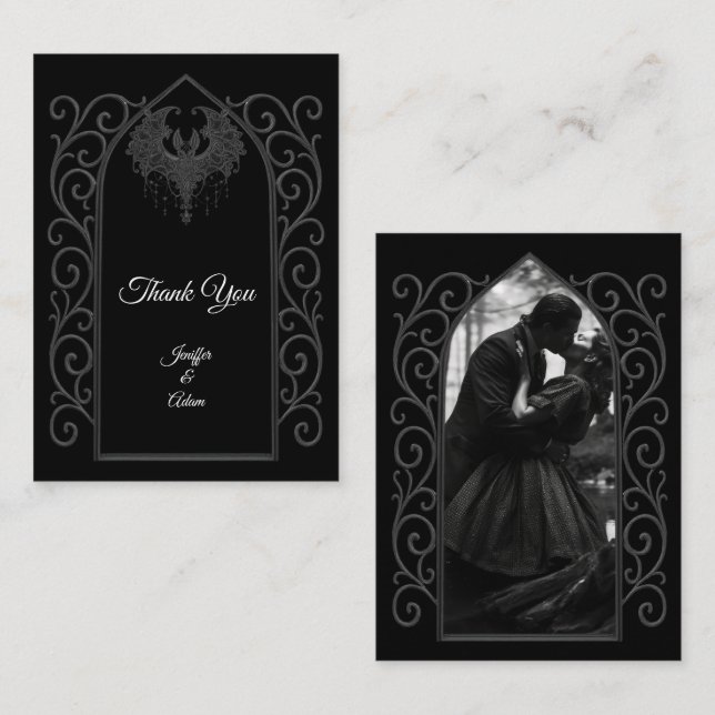 Tarjeta Pequeña Ornate border black and white Gothic wedding (Anverso / Reverso)