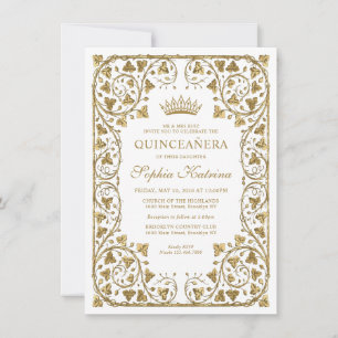 Tarjeta Pequeña Oro azul de la marina cosecha Tiara Quinceanera