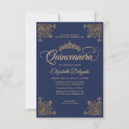 Tarjeta Pequeña Oro azul de la marina cosecha Tiara Quinceanera