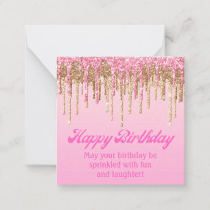 Tarjeta Pequeña oro feliz de cumpleaños oro rosado goteo purpurina