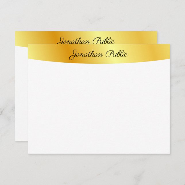 Tarjeta Pequeña Oro Personalizado Y Elegante Blanco Escrito A Mano (Anverso / Reverso)