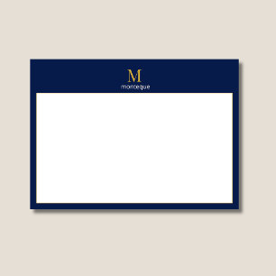 Tarjeta Pequeña Oro Profundo Navy Monograma Nombre Personalizado L