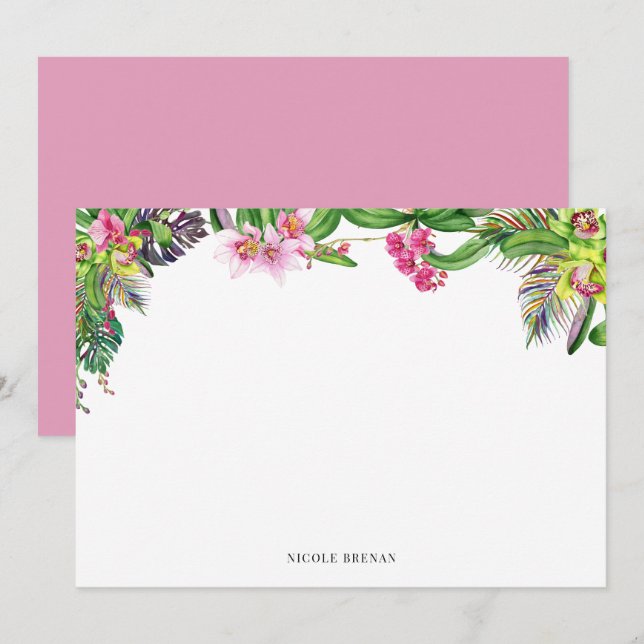 Tarjeta Pequeña Orquídeas de acuarela l fascinante perzonalizado (Anverso / Reverso)
