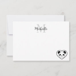 Tarjeta Pequeña Osito Panda Lindo Monograma Personalizado Dibujo A