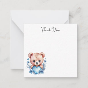 Tarjeta Pequeña Oso Cute Acuarela, Corazón Azul Gracias