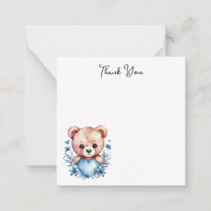 Tarjeta Pequeña Oso Cute Acuarela, Corazón Azul Gracias