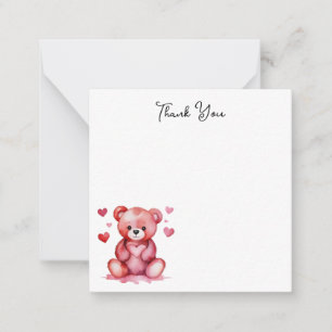 Tarjeta Pequeña Oso de acuarela lindo, corazón rosa Gracias