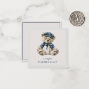 Tarjeta Pequeña Oso de bebé azul náutico personalizado