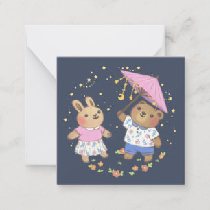 Tarjeta Pequeña Oso de peluche y conejo bajo el Ilustracion Stars