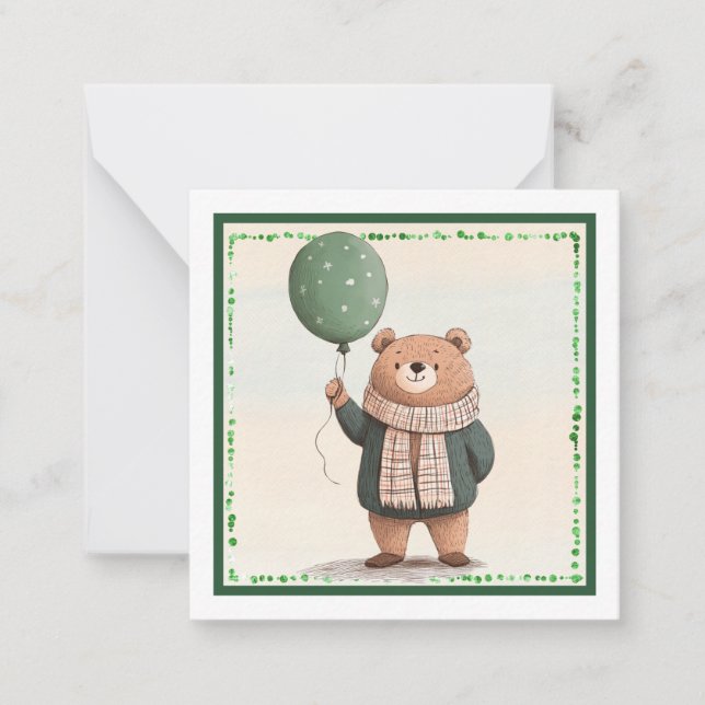 Tarjeta Pequeña Oso de sudadera verde con funda de cartón tostado  (Anverso)