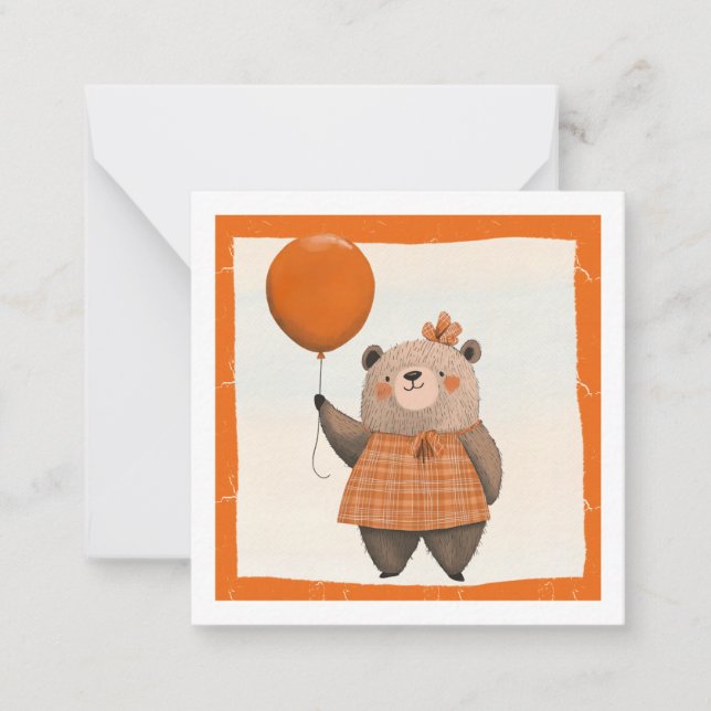 Tarjeta Pequeña Oso de vestir de naranja con barra de pelo (Anverso)