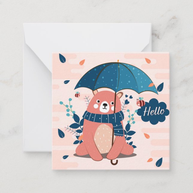 Tarjeta Pequeña Oso del día de lluvia suave (Anverso)