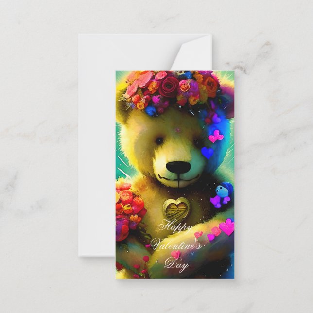 Tarjeta Pequeña Oso lindo con niños del corazón valentina (Anverso)