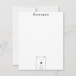 Tarjeta Pequeña Oso Lindo Ilustración de Línea Simple Nombre Perso