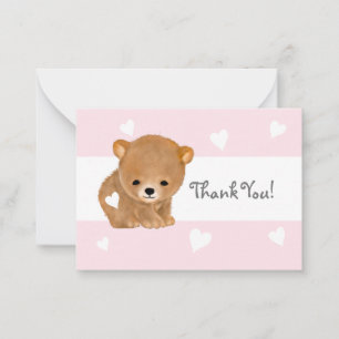 Tarjeta Pequeña Oso Marrón De Corazón Rosa Gracias Notecards