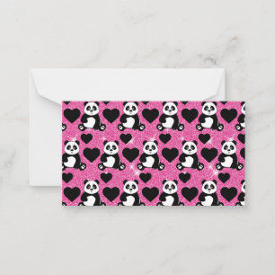 Tarjeta Pequeña Oso Panda Amante de los Animales Corazones Negros