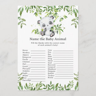 Tarjeta Pequeña Oso Panda Lindo Vegetación Nombre Juego De Bebé An