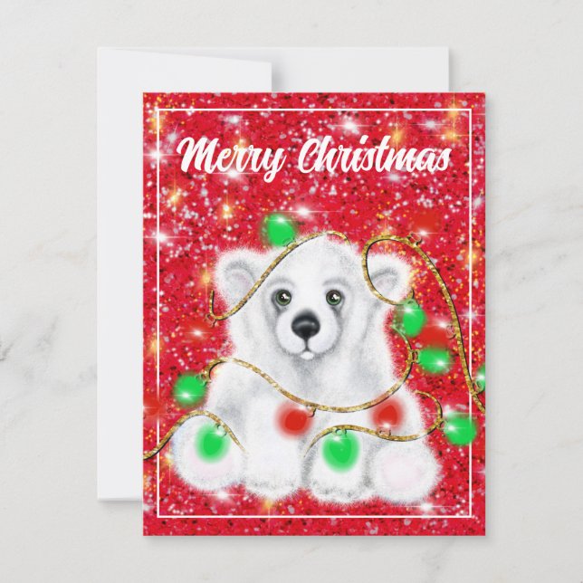 Tarjeta Pequeña oso polar cachorro lindo de Navidad, oso cachorro  (Anverso)