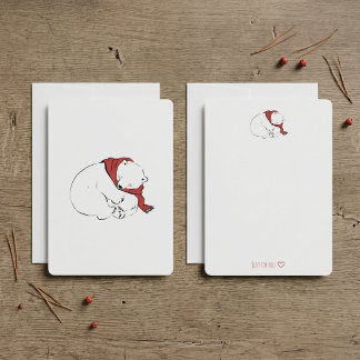 Tarjeta Pequeña Oso Polar Invierno Ártico Deseos Cálidos