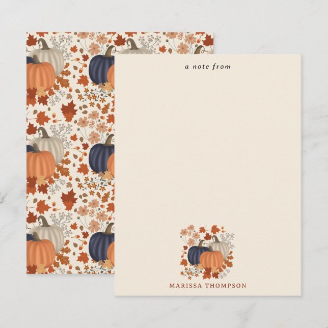 Tarjeta Pequeña Otoño de calabazas silvestres y flores de otoño rú (Anverso / Reverso)