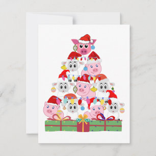 Tarjeta Pequeña Ovejas y cerdos de Navidad en el árbol